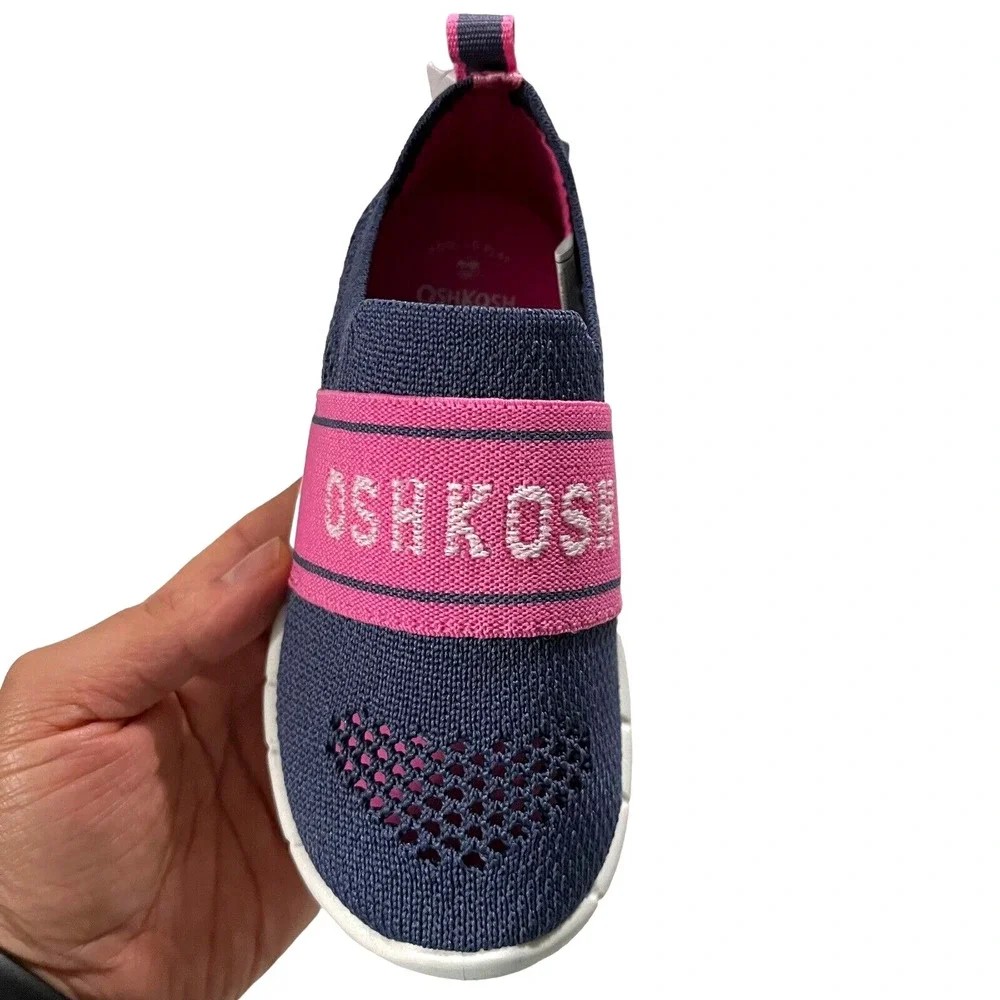 OshKosh Toddler Girls Slip on Knit Sneaker Size 9‎ Navy Blue-Pink Lightweight